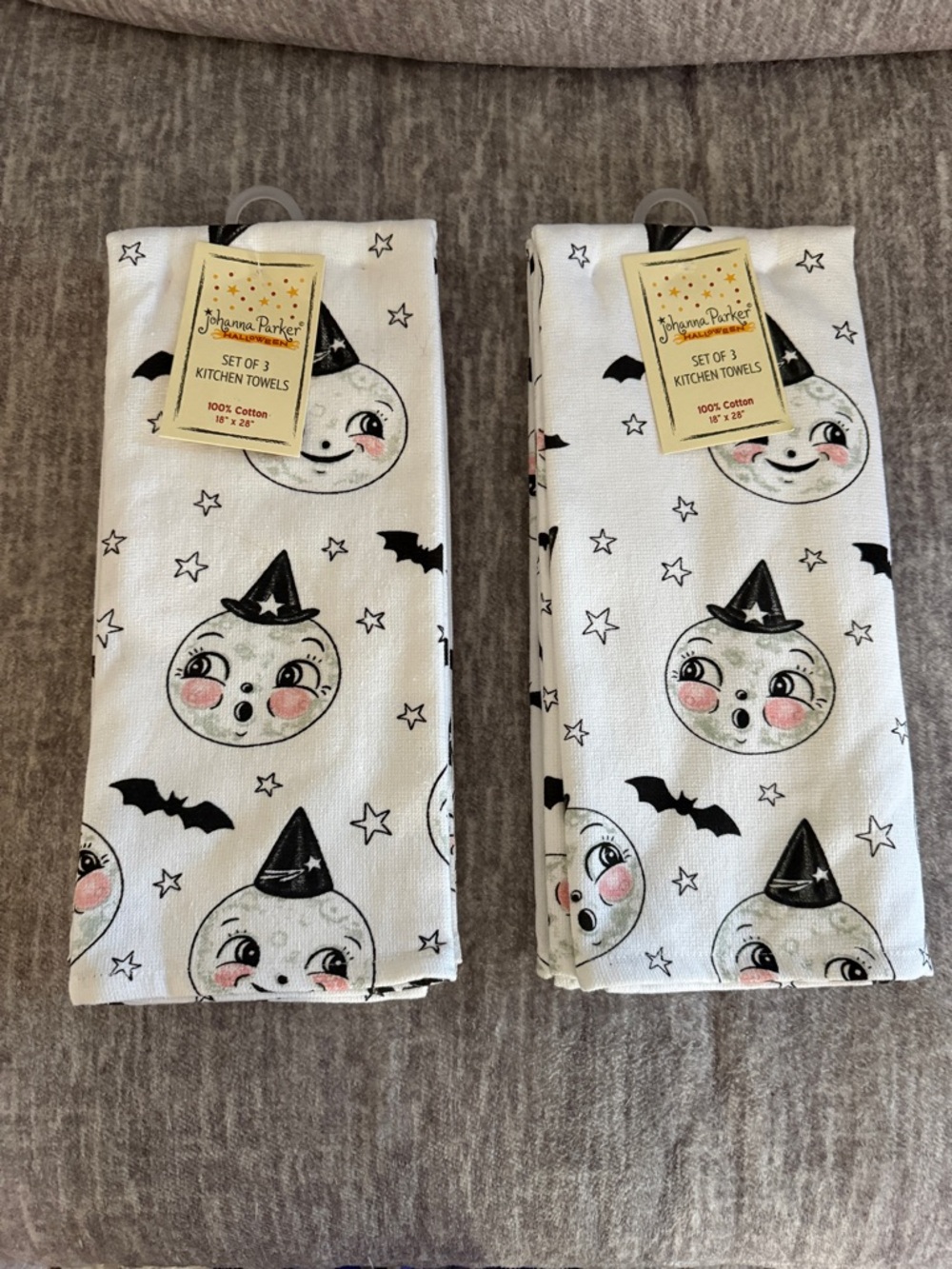 Johanna Parker Halloween Moon Face Kitchen Towels - Set of 2 Halloween Decor